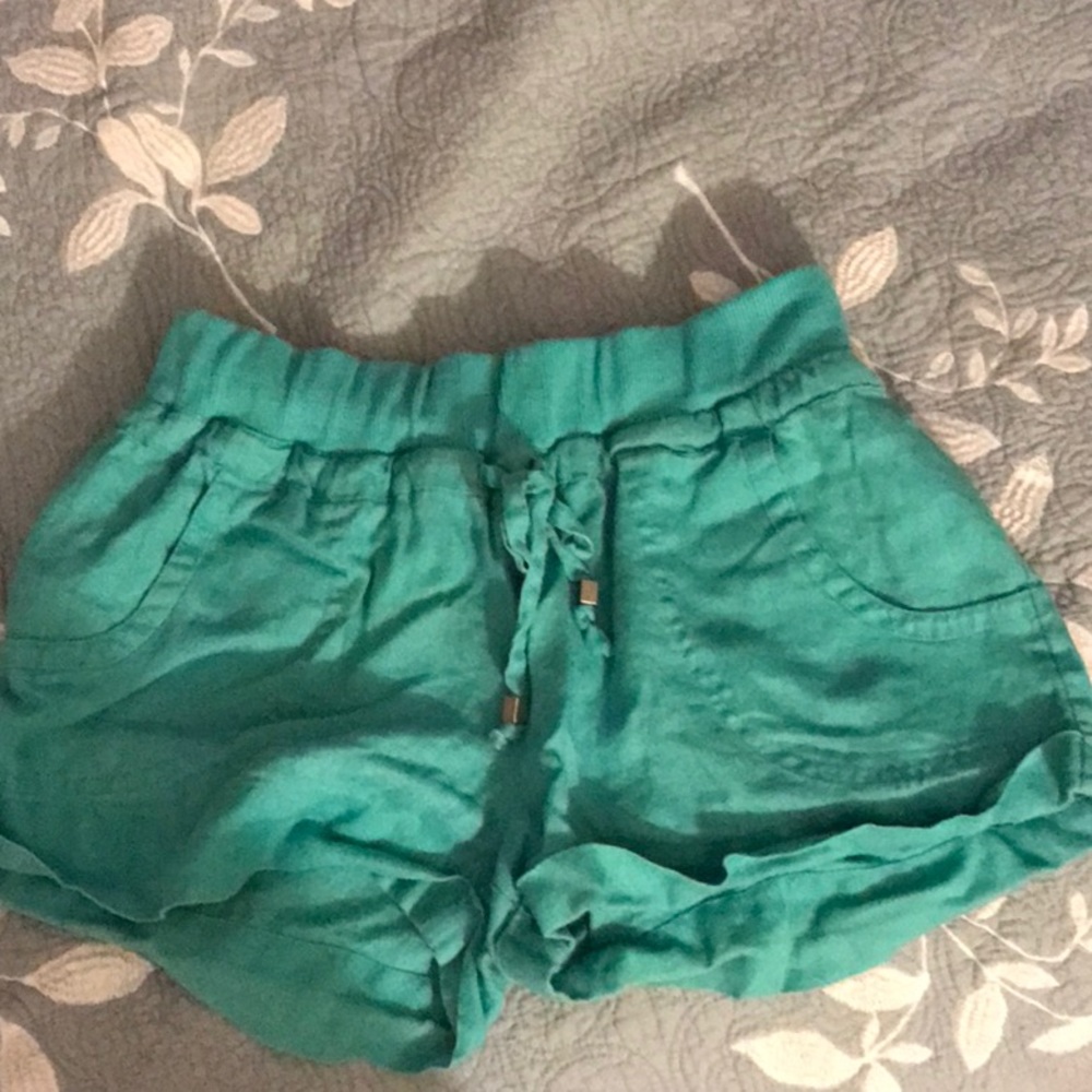 Mint green linen shorts